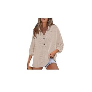 Astylish Women's Cream Button-Up Top Roll Tab Sleeve Batwing Ribbed NWOT XL